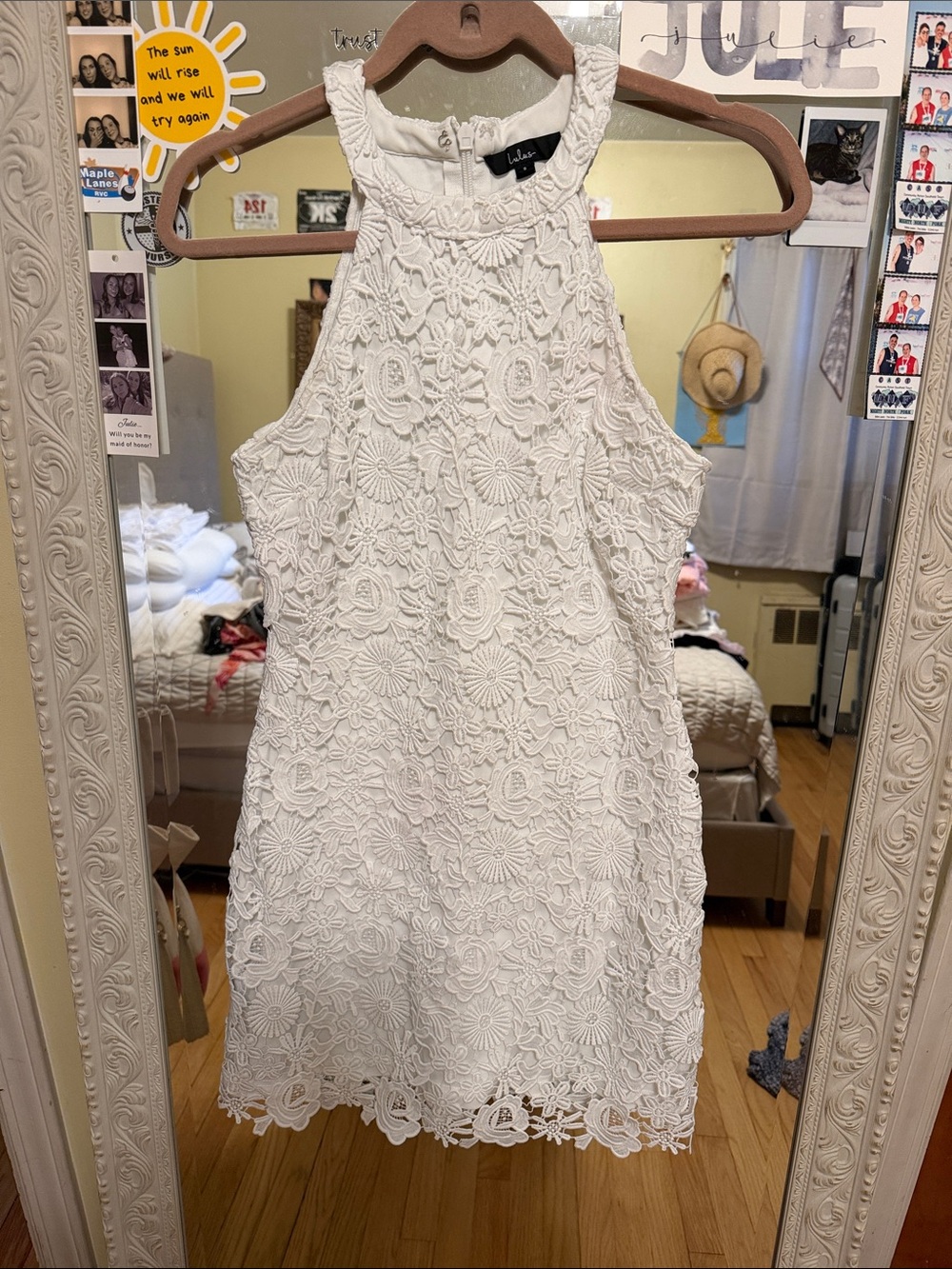 Lulu's White Crochet Halter Mini Dress